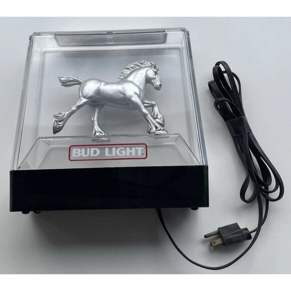 Vintage Budweiser Bud Light Silver Clydesdale Horse Lighted Beer Sign 1980s - Picture 11 of 12